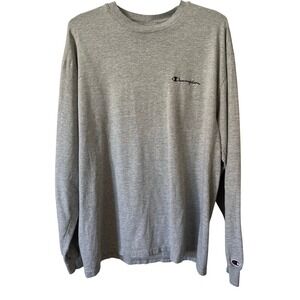 Champion Longsleeve Vintage 90s Gray Tee, Large
